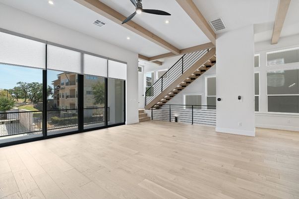 Empty room, Interior, Recessed Lighting, Wooden Beams, Wood Texture Flooring