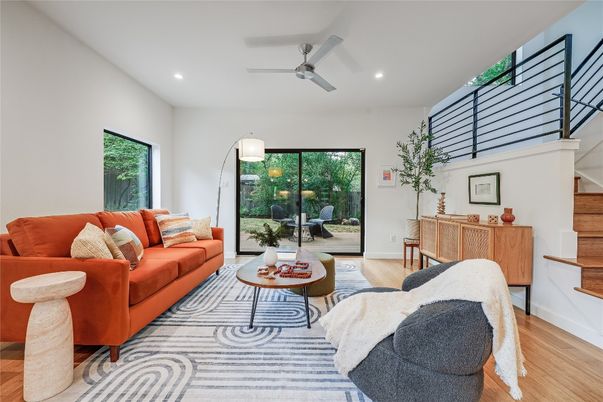 Interior, Living room, Recessed Lighting, Wood Texture Flooring