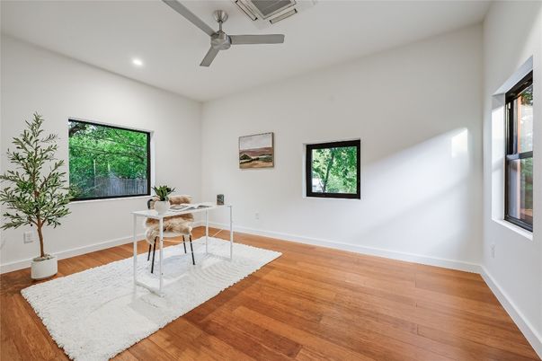 Home Office, Interior, Recessed Lighting, Wood Texture Flooring