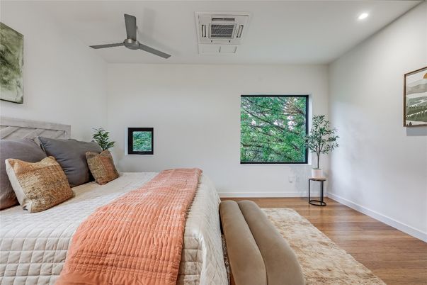 Bedroom, Interior, Recessed Lighting, Wood Texture Flooring