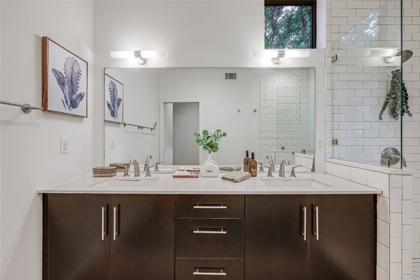 Bathroom, Dual Sink Vanities, Glass Shower, Interior