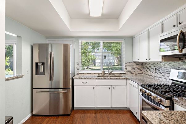 Interior, Kitchen, Stainless Steel Appliances, Wood Texture Flooring