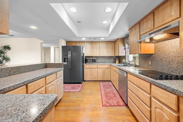 Interior, Kitchen, Recessed Lighting, Wood Texture Flooring