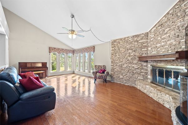 Fireplace, Interior, Living room, Piano, Stone Walls, Wood Texture Flooring