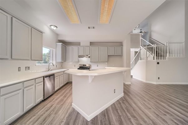 Interior, Kitchen, Stainless Steel Appliances, Wood Texture Flooring