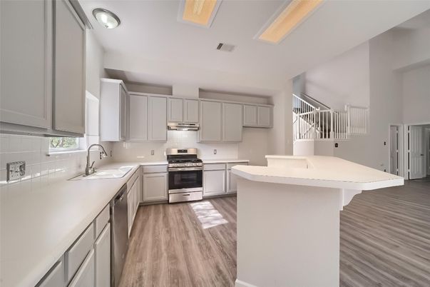 Interior, Kitchen, Stainless Steel Appliances, Wood Texture Flooring