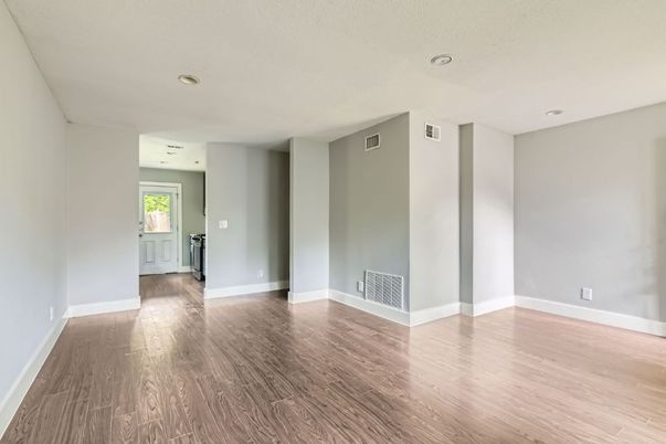 Empty room, Interior, Recessed Lighting, Wood Texture Flooring