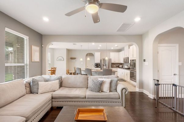 Dining room, Interior, Kitchen, Living room, Pendant Lights, Recessed Lighting, Stainless Steel Appliances, Wood Texture Flooring