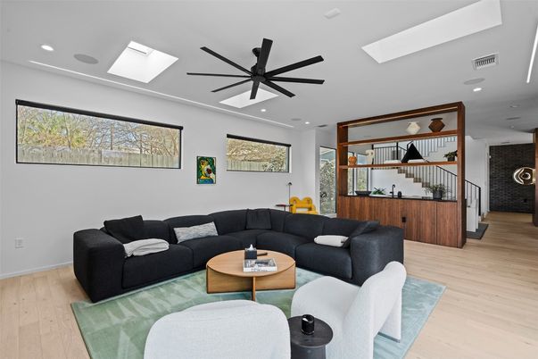 Interior, Living room, Recessed Lighting, Wood Texture Flooring