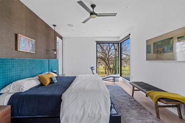 Bedroom, Interior, Recessed Lighting, Wood Texture Flooring