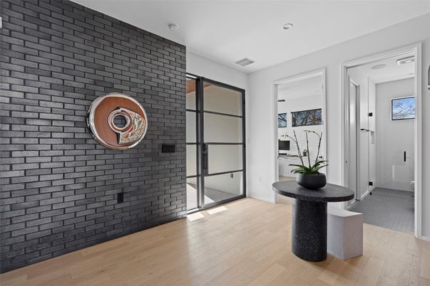 Interior, Recessed Lighting, Stone Walls, Wood Texture Flooring