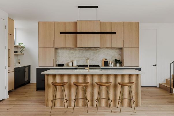 Interior, Kitchen, Pendant Lights, Wood Texture Flooring