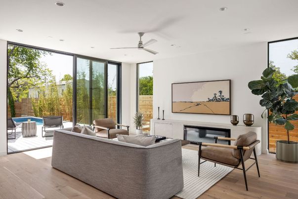 Interior, Living room, Recessed Lighting, Wood Texture Flooring