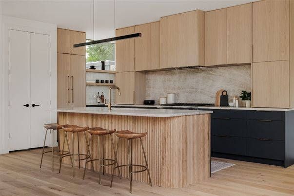 Interior, Kitchen, Pendant Lights, Stainless Steel Appliances, Wood Texture Flooring