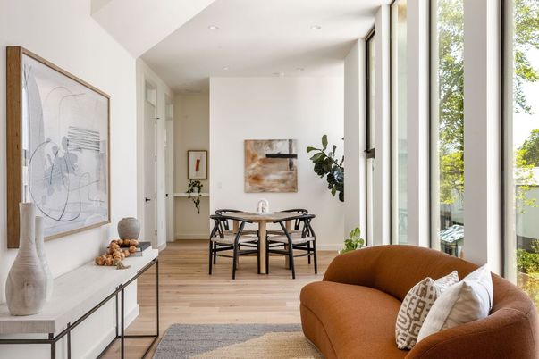 Dining room, Interior, Recessed Lighting, Wood Texture Flooring