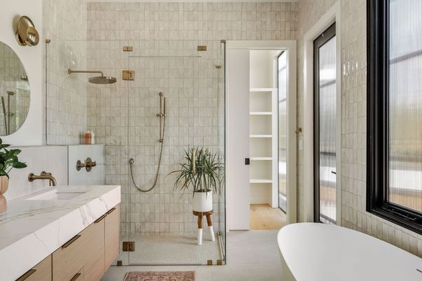 Bathroom, Dual Sink Vanities, Free Standing Baths, Glass Shower, Interior