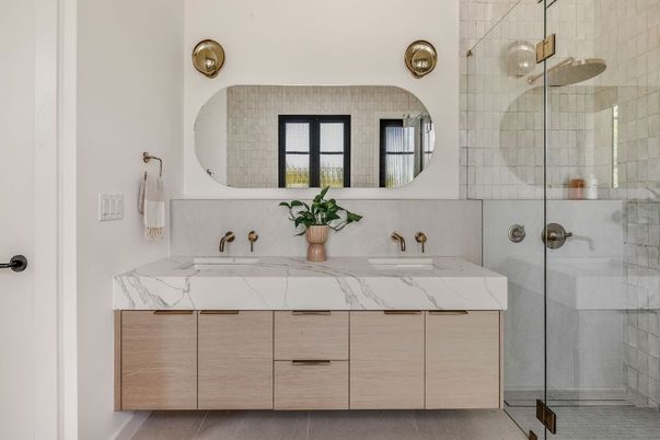 Bathroom, Dual Sink Vanities, Glass Shower, Interior