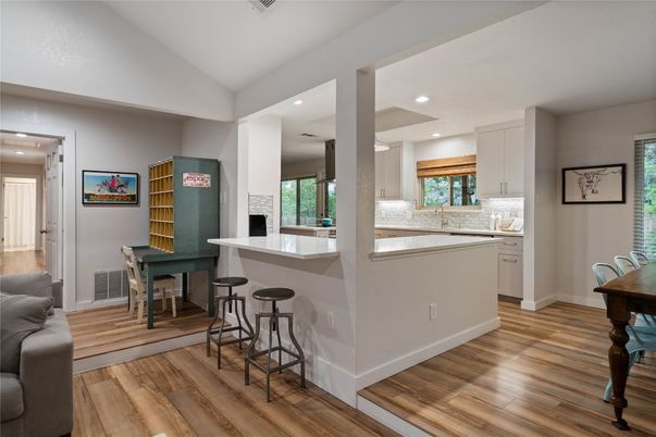 Interior, Kitchen, Recessed Lighting, Wood Texture Flooring