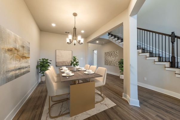 Chandelier, Dining room, Interior, Recessed Lighting, Wood Texture Flooring