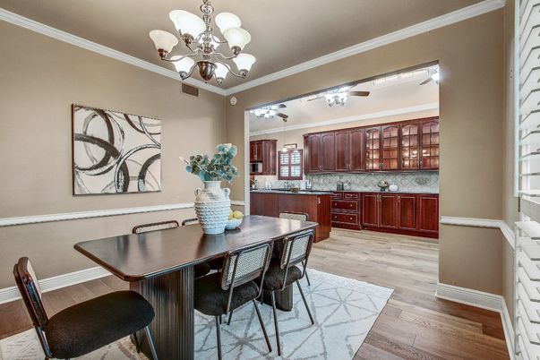 Chandelier, Dining room, Interior, Wood Texture Flooring