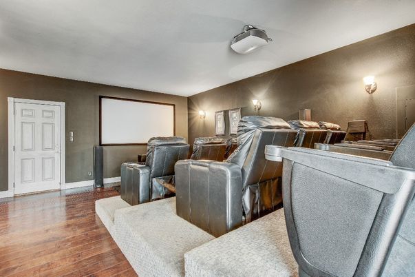 Interior, Projection Screen, Theatre Room, Wood Texture Flooring