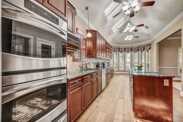 Interior, Kitchen, Pendant Lights, Stainless Steel Appliances, Wood Texture Flooring