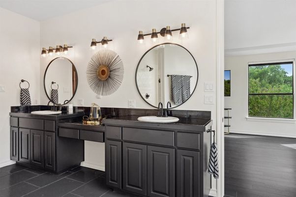 Bathroom, Dual Sink Vanities, Interior, Wood Texture Flooring
