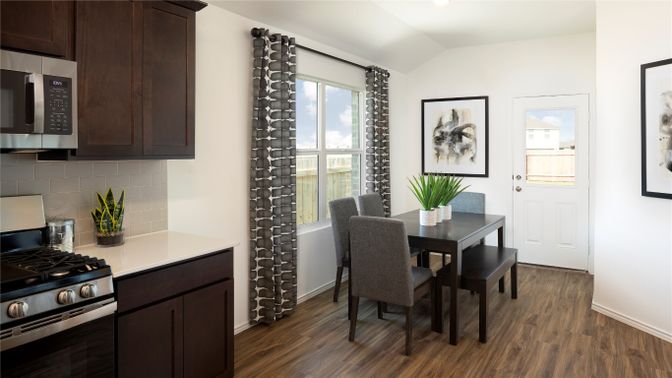 Dining room, Interior, Kitchen, Stainless Steel Appliances, Wood Texture Flooring