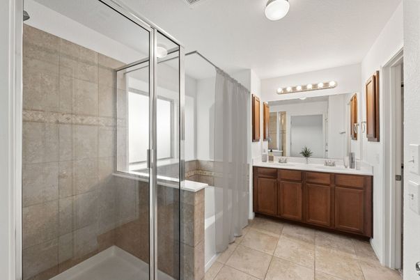 Bathroom, Dual Sink Vanities, Glass Shower, Interior