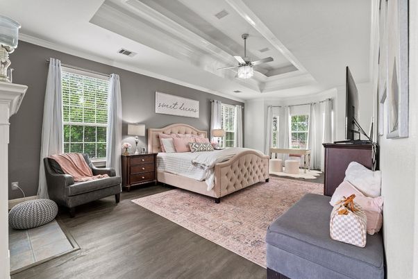 Bedroom, Fireplace, Interior, Wood Texture Flooring