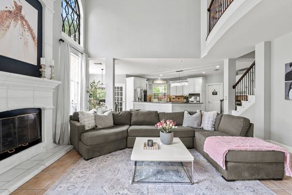 Fireplace, Interior, Kitchen, Living room, Pendant Lights, Recessed Lighting