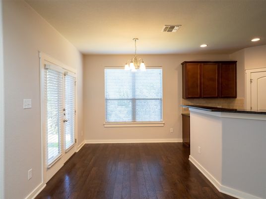 Chandelier, Empty room, Interior, Recessed Lighting, Wood Texture Flooring