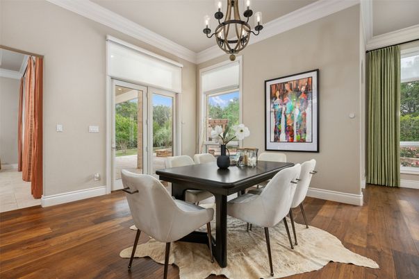 Chandelier, Dining room, Interior, Wood Texture Flooring
