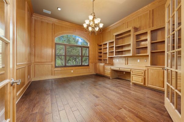 Chandelier, Interior, Recessed Lighting, Wood Texture Flooring, Wooden Walls