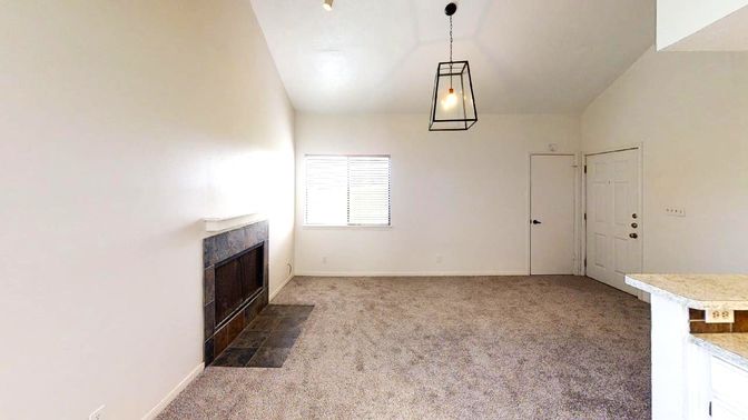 Empty room, Fireplace, Interior, Pendant Lights