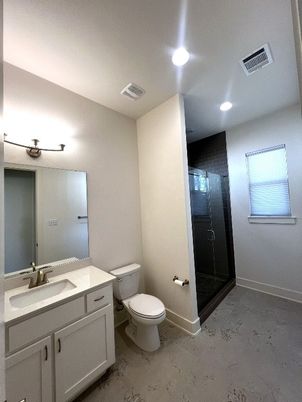 Bathroom, Glass Shower, Interior, Recessed Lighting