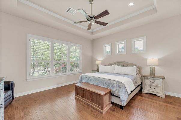 Bedroom, Interior, Recessed Lighting, Wood Texture Flooring