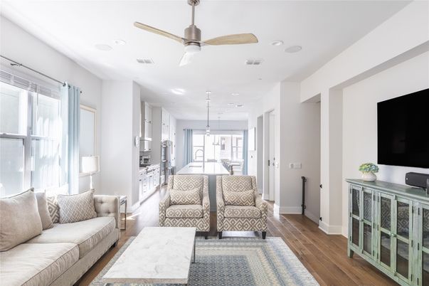 Interior, Kitchen, Living room, Pendant Lights, Recessed Lighting, Wood Texture Flooring