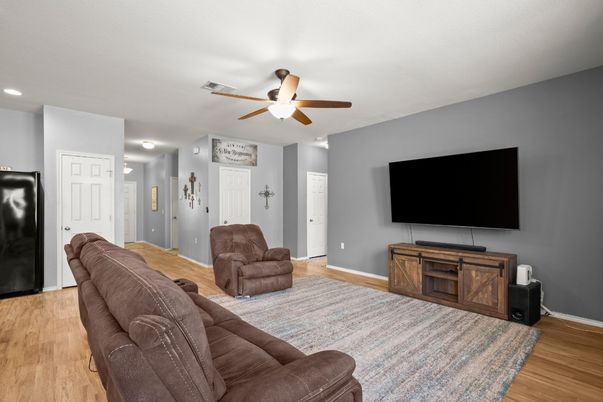 Interior, Living room, Recessed Lighting, Wood Texture Flooring