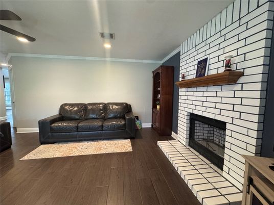 Fireplace, Interior, Recessed Lighting, Wood Texture Flooring