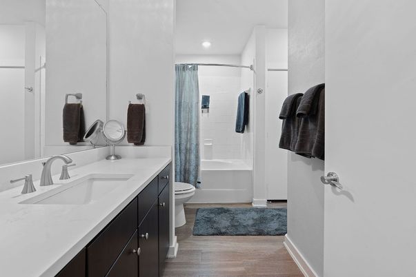 Bathroom, Interior, Recessed Lighting, Wood Texture Flooring