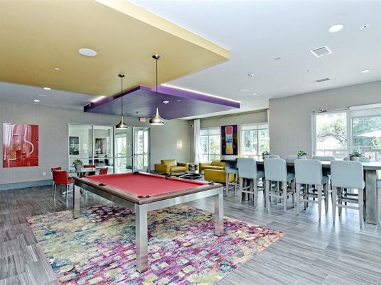 Billiard Table, Dining room, Game Room, Interior, Pendant Lights, Recessed Lighting, Wood Texture Flooring