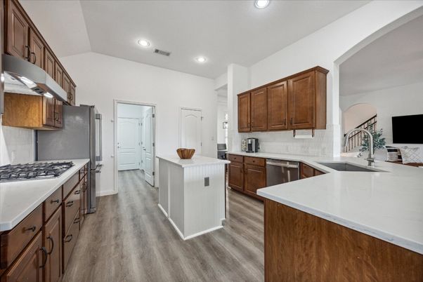 Interior, Kitchen, Recessed Lighting, Wood Texture Flooring