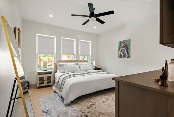 Bedroom, Interior, Recessed Lighting, Wood Texture Flooring