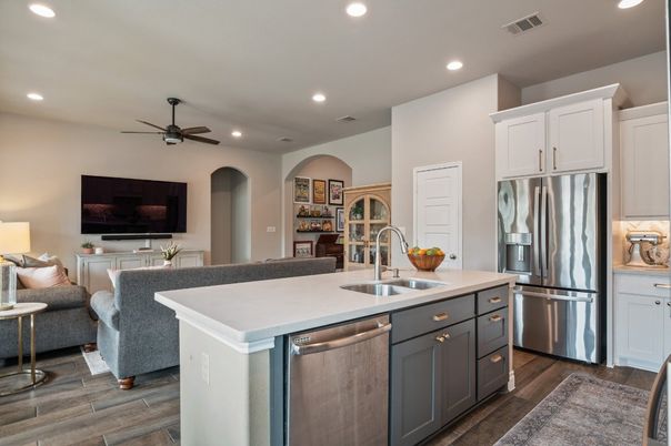 Interior, Kitchen, Living room, Recessed Lighting, Stainless Steel Appliances, Wood Texture Flooring