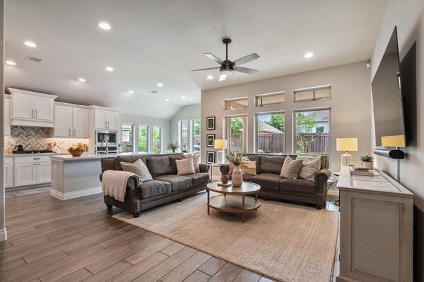 Interior, Kitchen, Living room, Recessed Lighting, Wood Texture Flooring