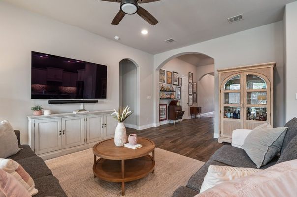 Interior, Living room, Recessed Lighting, Wood Texture Flooring