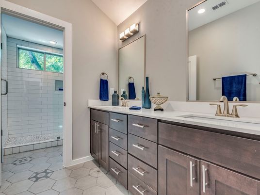 Bathroom, Dual Sink Vanities, Glass Shower, Interior, Recessed Lighting