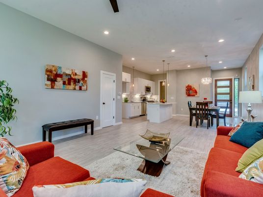 Dining room, Interior, Kitchen, Living room, Pendant Lights, Recessed Lighting, Wood Texture Flooring