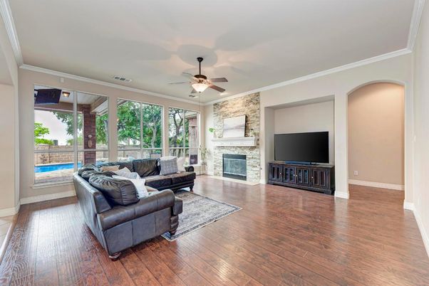 Fireplace, Interior, Living room, Stone Walls, Wood Texture Flooring